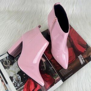 New Women's Qupid Signal Block Heel Low Pointed Toe Ankle Bootie Baby Pink